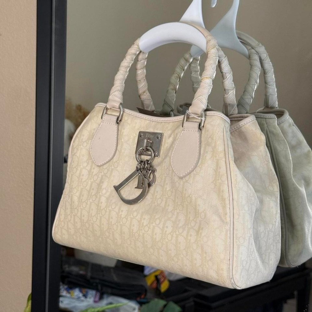 Vintage Dior White/Beige Diorissimo Nylon & Leather Hand Bag